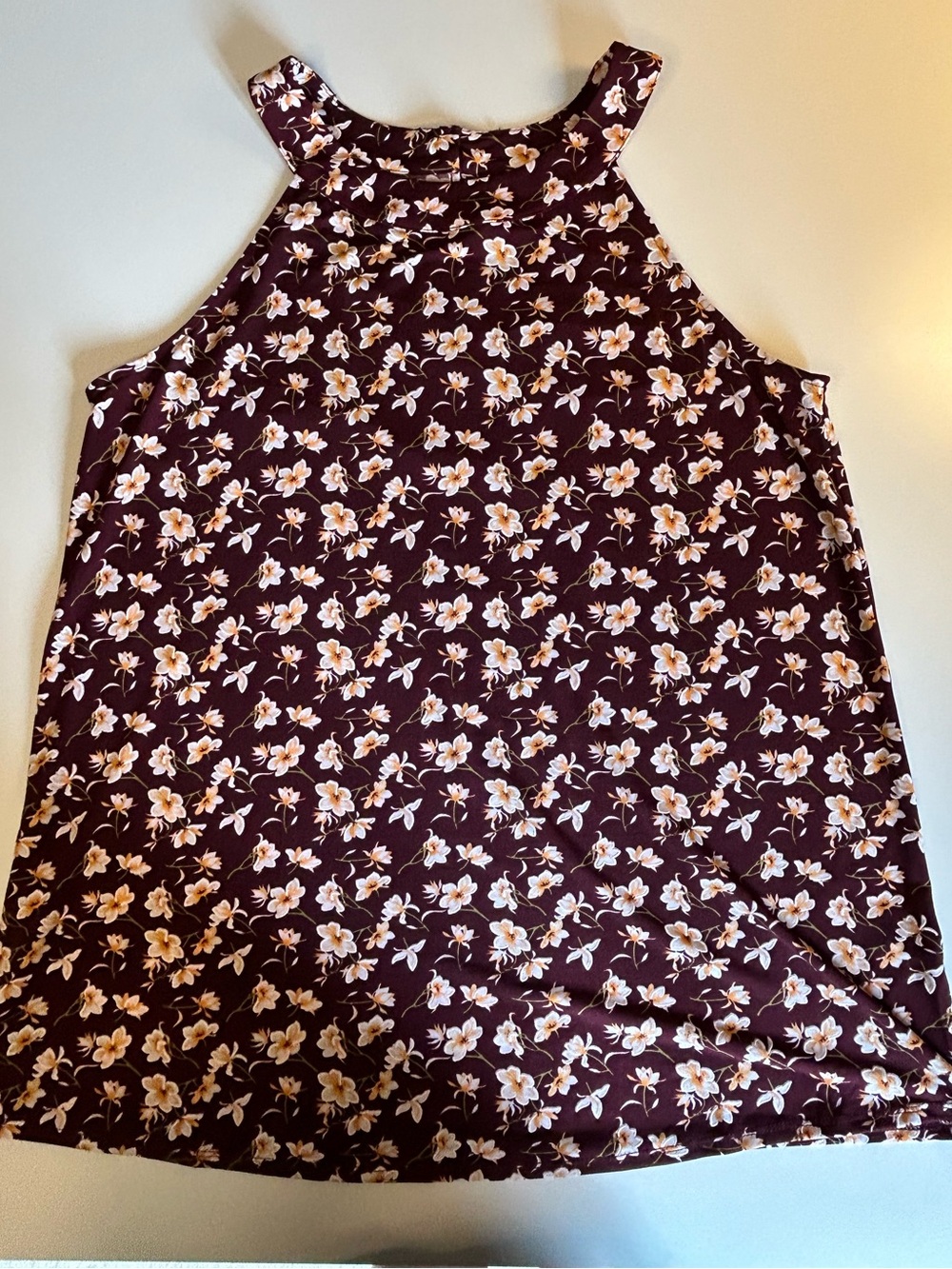 Floral High-Neck Tank Top in Burgundy
